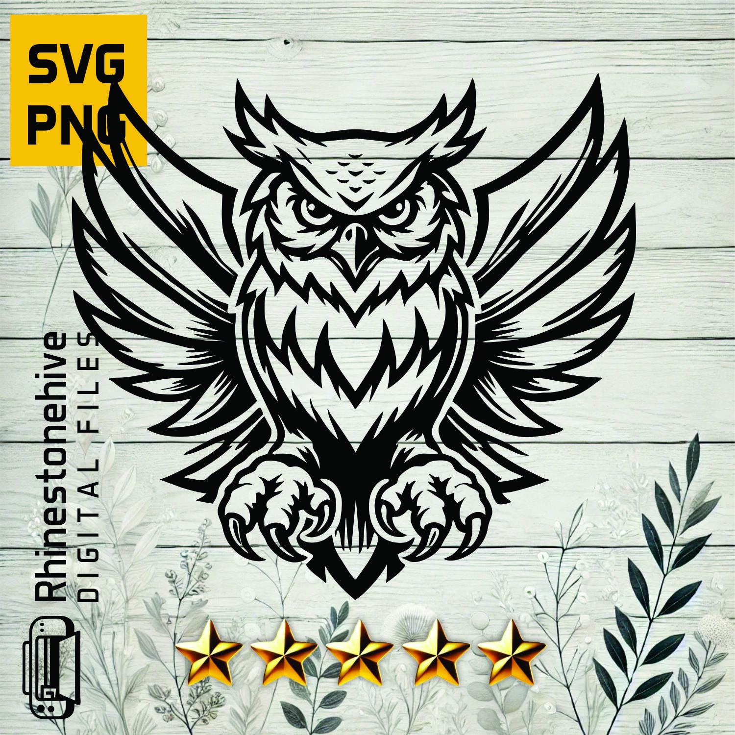 Fierce Owl with Spread Wings &ndash; Striking Predator Design (SVG, PNG), T-Shirt Design, digital