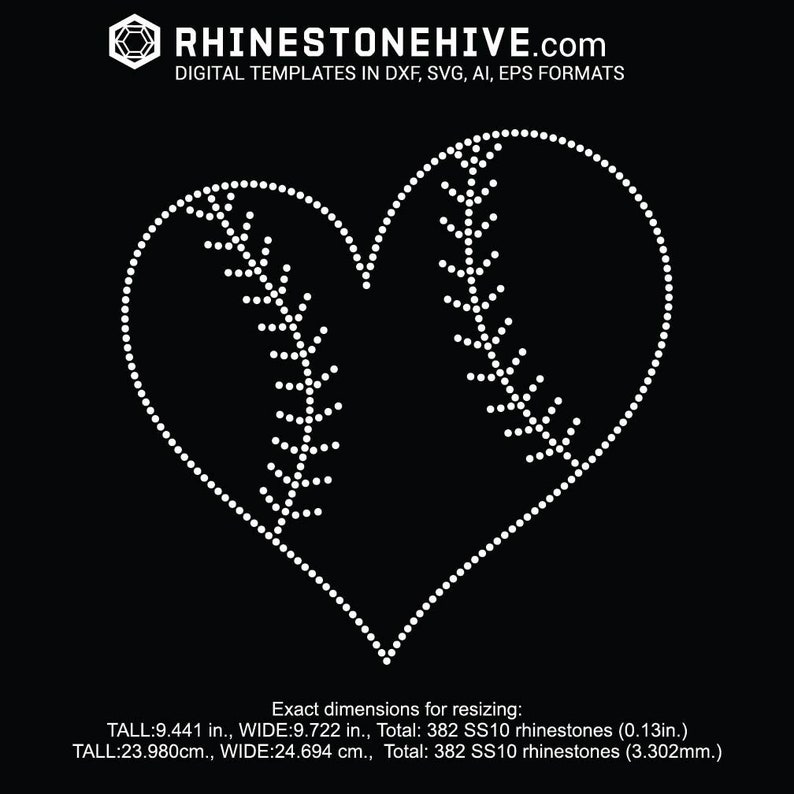 Baseball Heart Rhinestone Template, DIY Sports Design (digital Download ...