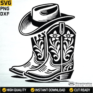 Western Cowboy Boots & Hat SVG – Rustic Rodeo Design (Digital Download)
