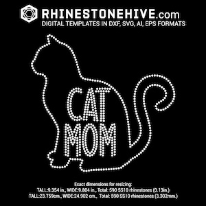 Cat mom with cat side rhinestone template digital download, svg, eps, png, dxf
