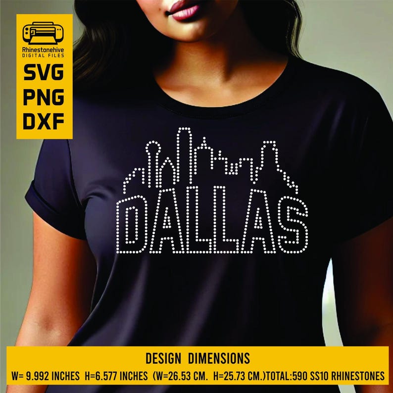 Dallas Skyline Rhinestone Template SVG | SS10 City Pride Bling Design ...