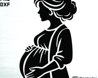 Silueta de mujer embarazada en formato SVG / Imágenes prediseñadas de maternidad (descarga digital)