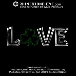Love, St Patrick&#39;s day rhinestone template digital download, svg, eps, png, dxf