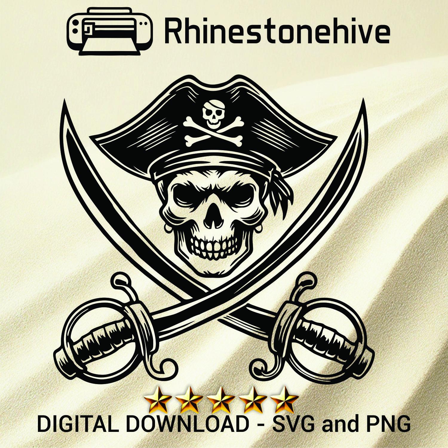 Pirate Skull & Crossed Swords SVG Jolly Roger Design (SVG, PNG), T ...