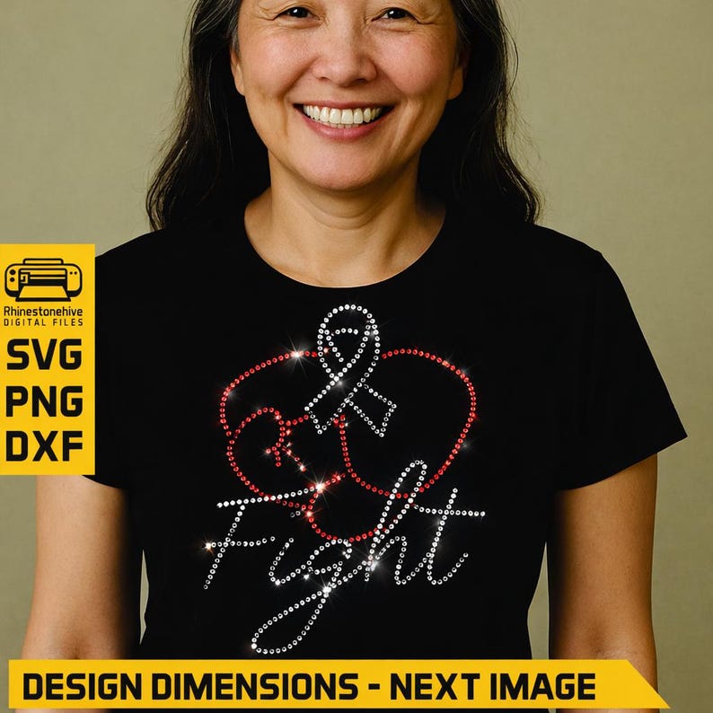 Fight Cancer Rhinestone Template: Boxing Gloves Ribbon Design (digital ...