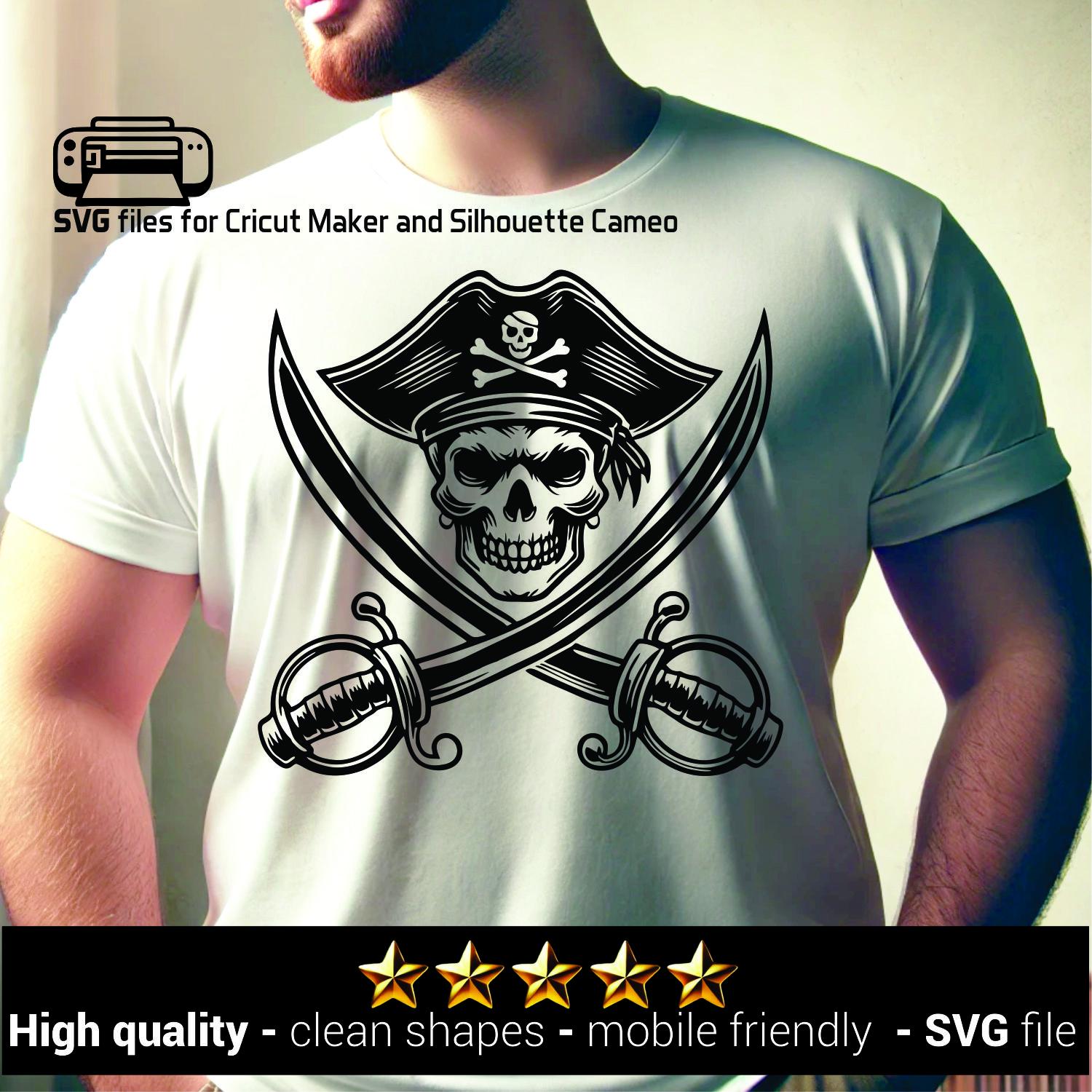 Pirate Skull & Crossed Swords SVG, Jolly Roger Design (digital Download ...