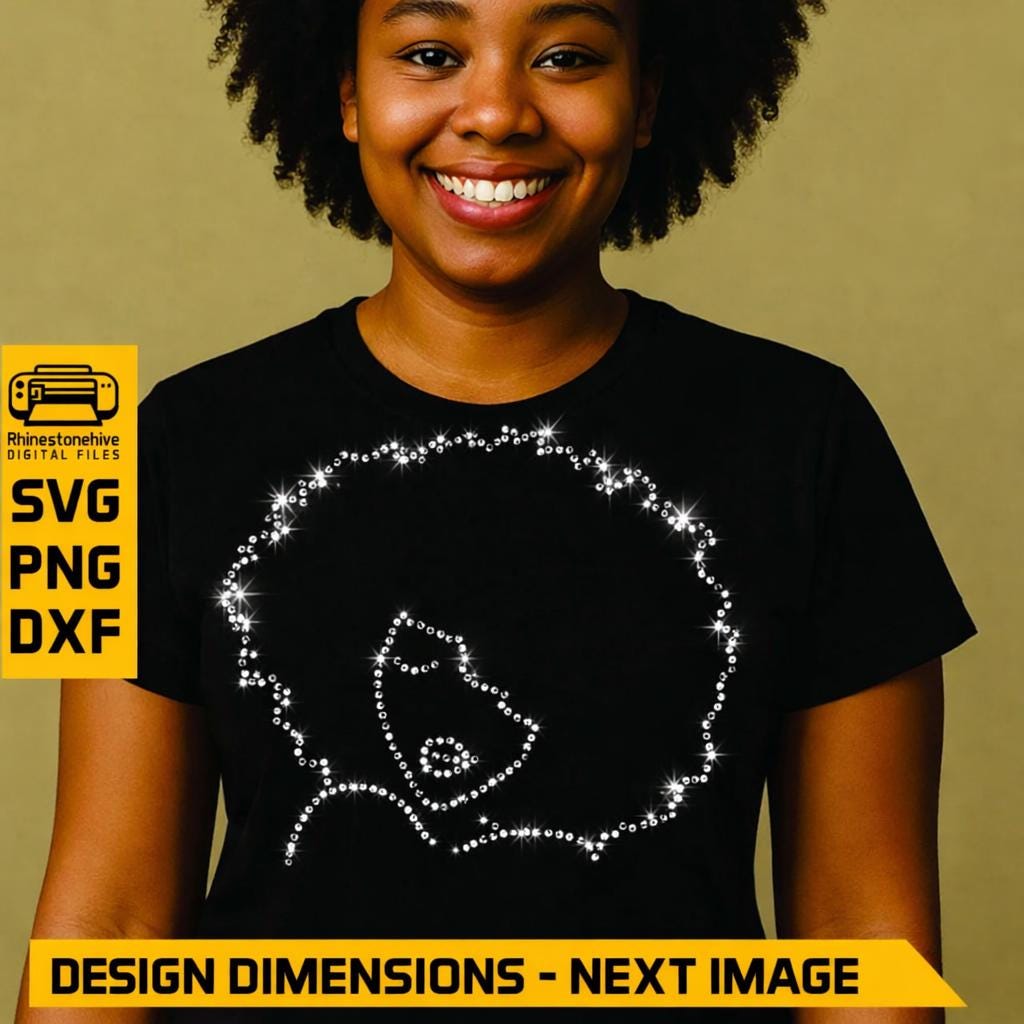 Afro Woman Rhinestone Template – Minimalist Black Girl Silhouette SVG ...