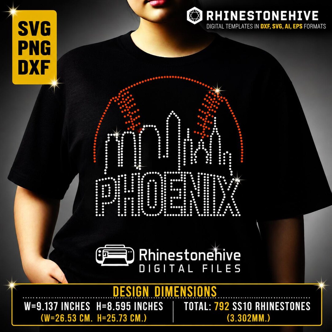 Phoenix Baseball Rhinestone Template SVG | SS10 Two-color Skyline ...