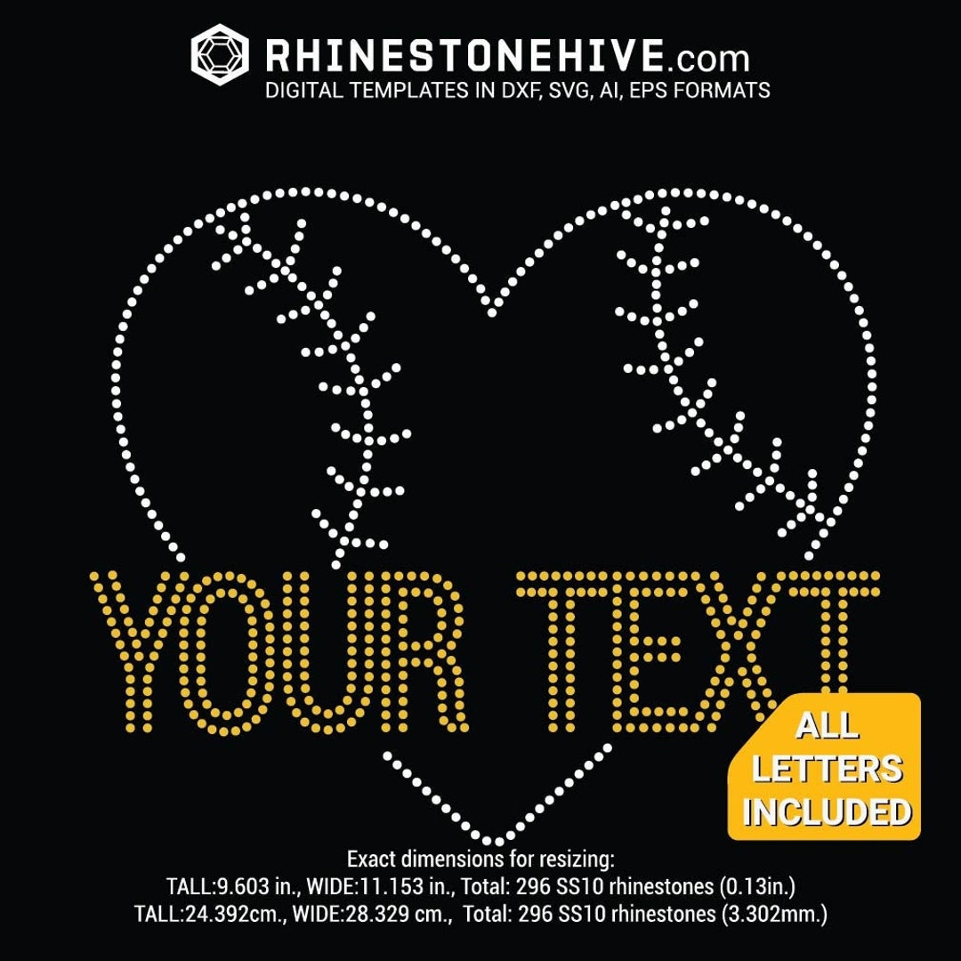 Baseball Love Plus Any Text All Letters and Digits Included Rhinestone ...