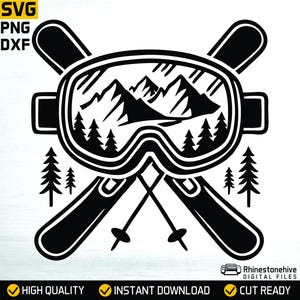 Skiing Adventure Graphic: Mountain Goggles & Skis Design (SVG, PNG)