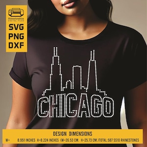 Modello di strass per lo skyline di Chicago (SS10) – Download digitale SVG dxf png per Cricut Silhouette