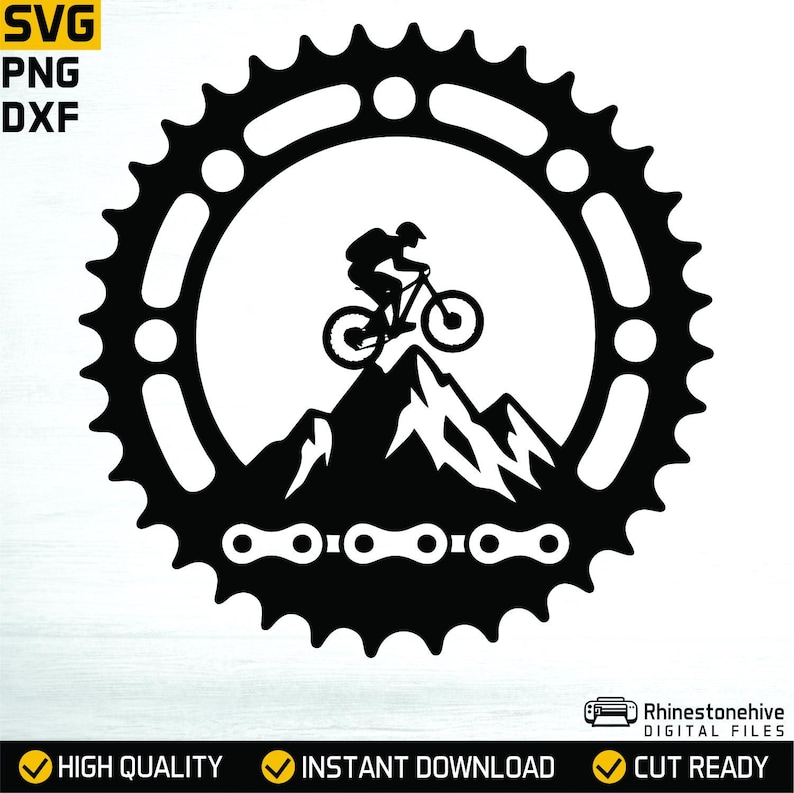 Chainring Dxf Mountain Biking Gear SVG PNG DXF | Cyclist Chainring Logo Clipart ...