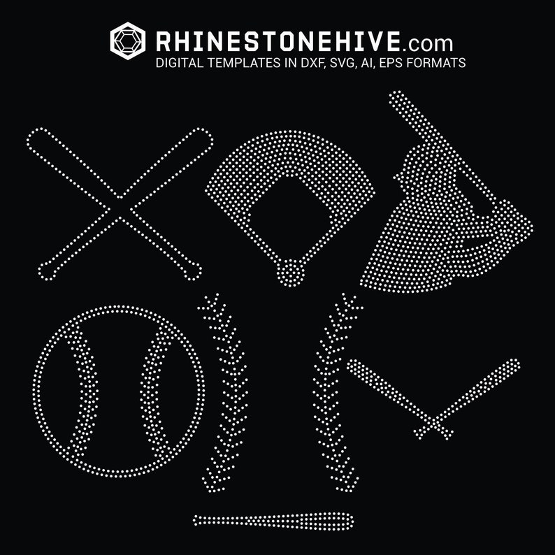 Baseball Rhinestone Template: Bats, Ball, Base Designs (digital ...