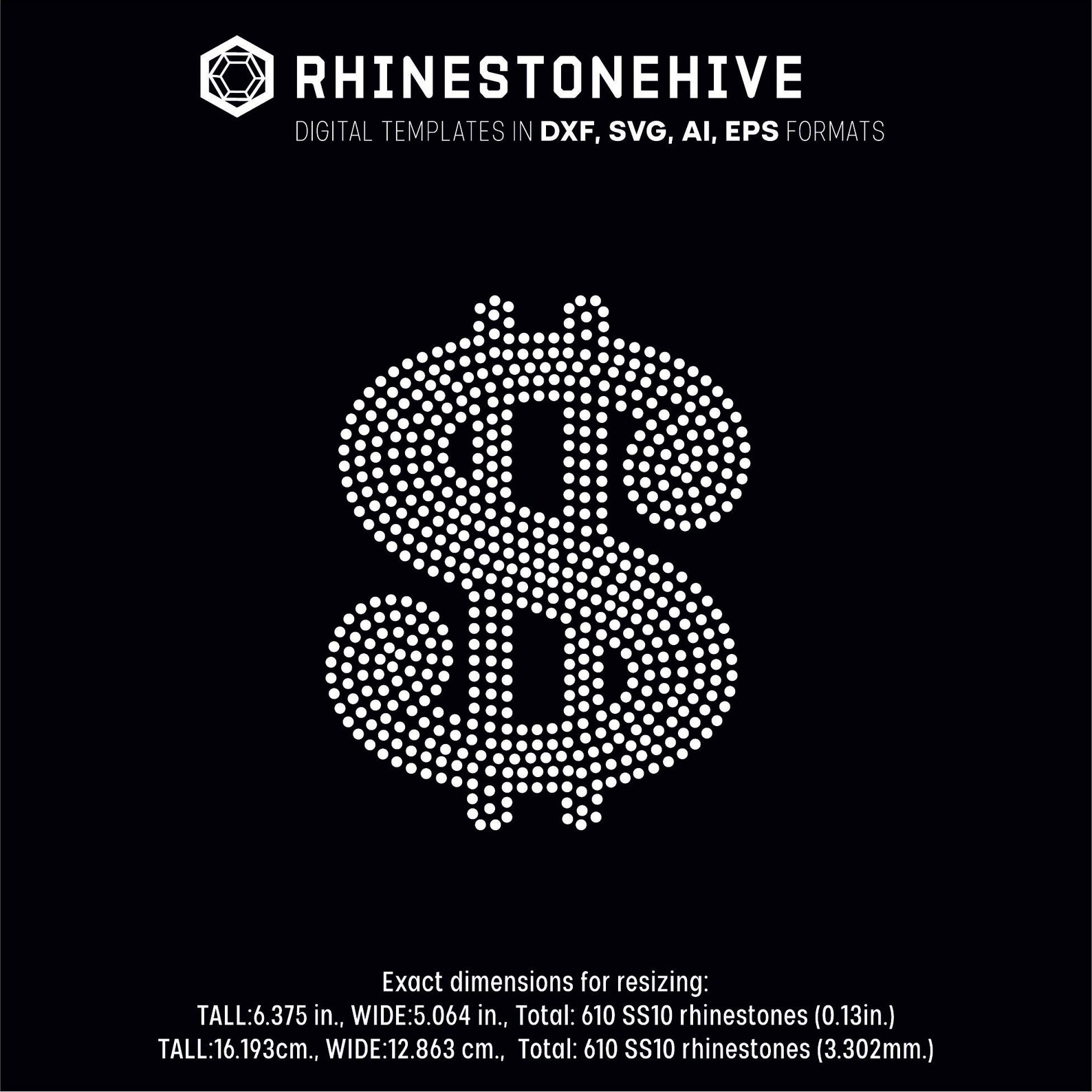 DOLLAR SIGN Rhinestone Template Digital Download, Svg, Eps, Png, Dxf - Etsy