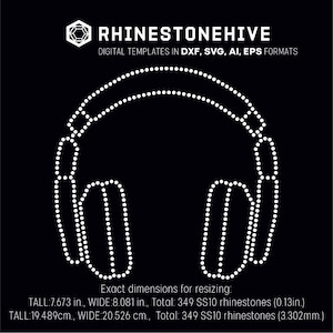 Headphones rhinestone template digital download, svg, eps, png, dxf rhinestone template