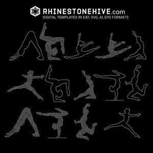14 DESIGNS!Gymnast, gymanstics, sport, yoga Rhinestone Template, rhinestone digital download, svg, eps, png, dxf