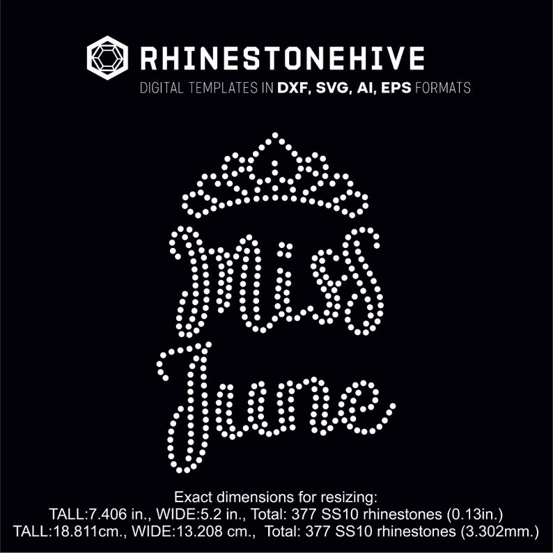 dxf png Miss June birthday party rhinestone templates digital download eps svg