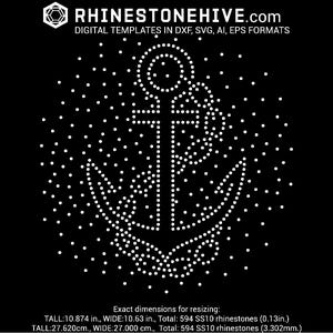 Anchor Rhinestone Template SVG | Nautical Bling Design for SS10 Stones | Hotfix Iron-On SVG for Cricut & Silhouette