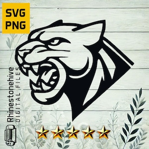 Tête de panthère SVG | Clipart féroce féroce | Cricut Wild Animal couper fichier PNG SVG pour les décalcomanies, la conception de T-Shirt logos, numérique
