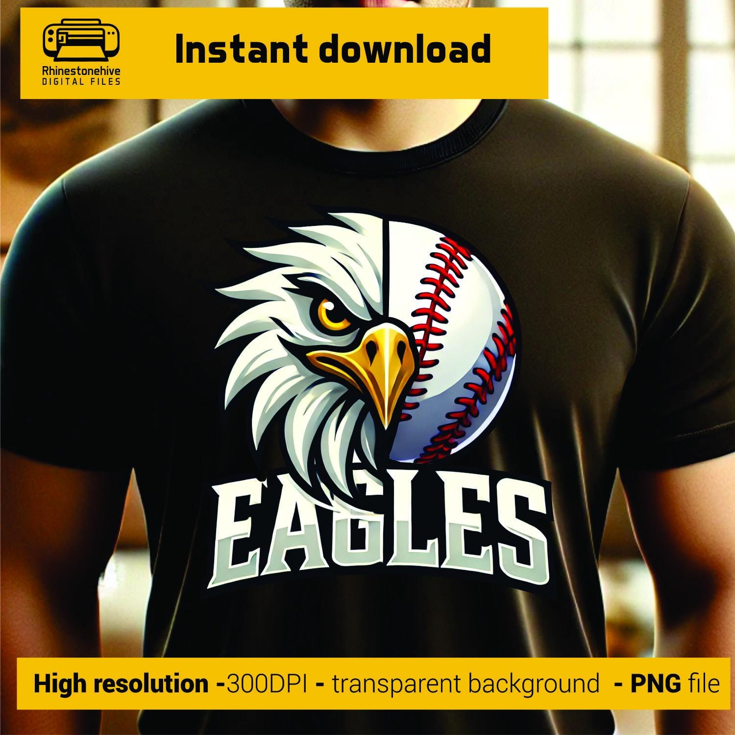 Eagles Baseball Mascot PNG – Half Eagle, Half Baseball Design | DTF, DTG, Sublimation Printable File