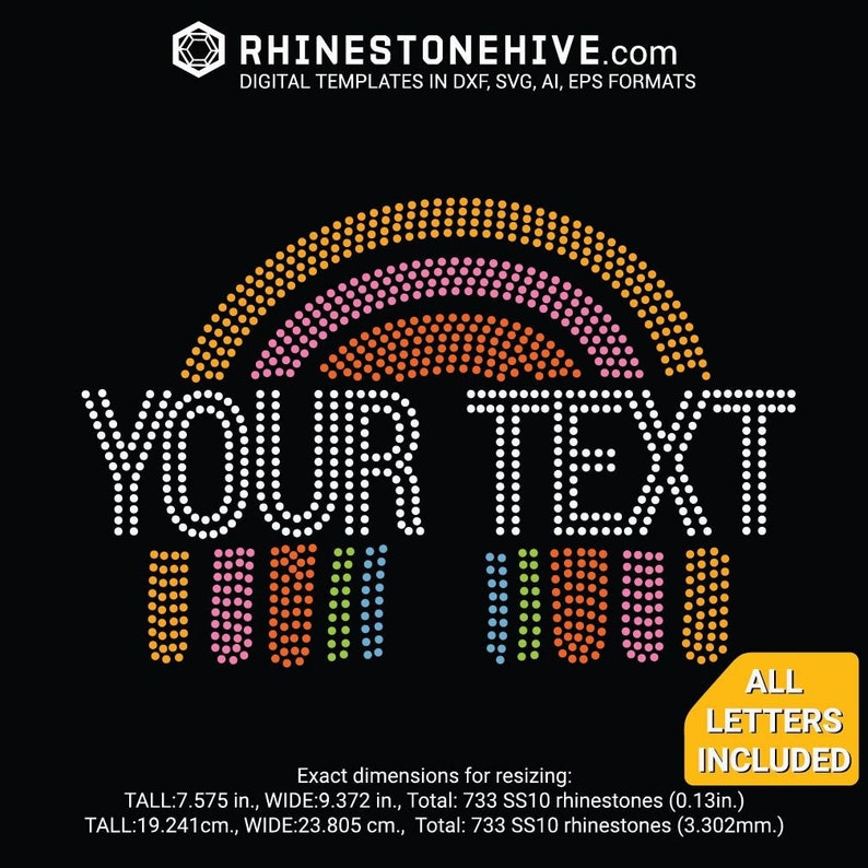 Diy Rhinestone Word Boho Rainbow Rhinestone Template, Customizable Text (digital Download ...