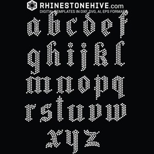 Letras pequeñas de estilo inglés antiguo en el alfabeto SS10 SS8 SS6, descarga digital, svg, eps, png, dxf, plantilla de diamantes de imitación