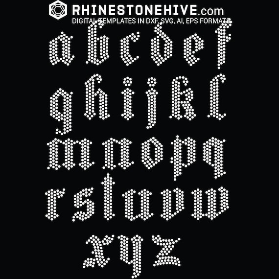 Rhinestone Transfer of  Old English Letters  You Choose The Letters  Needed ** Sold as Individual Letters ** Not Full Alphabet **