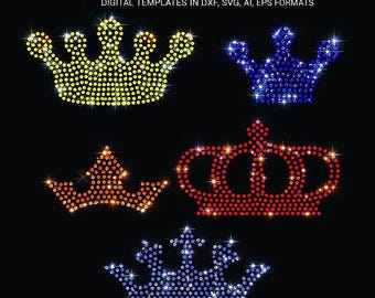Crown, crowns rhinestone templates digital download, svg, eps, png, dxf