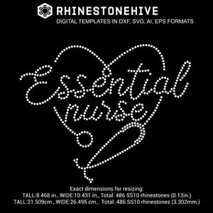 Essential Nurse Rhinestone Template SVG | Heart Stethoscope SS10 Design | Medical Worker Bling SVG for Cricut & Silhouette