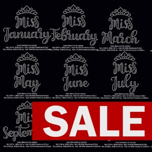 SALE Miss ...all months birthday party  rhinestone templates digital download, svg, eps, png, dxf