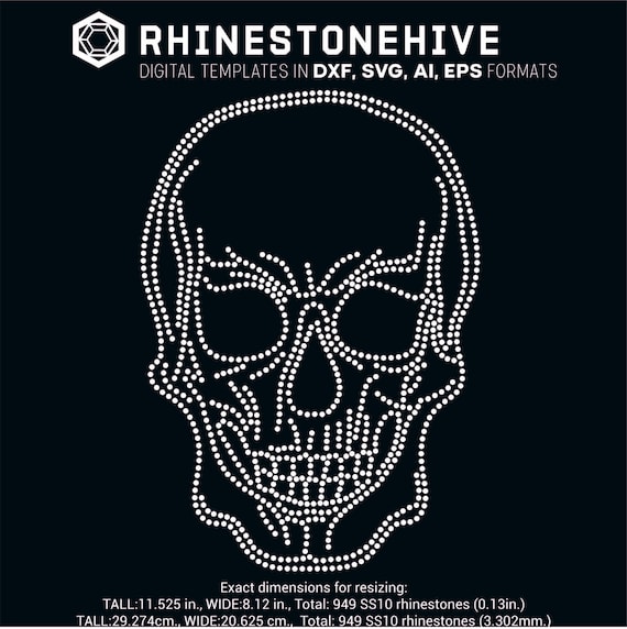 Download Large Skull Rhinestone Template Digital Download Svg Eps Etsy