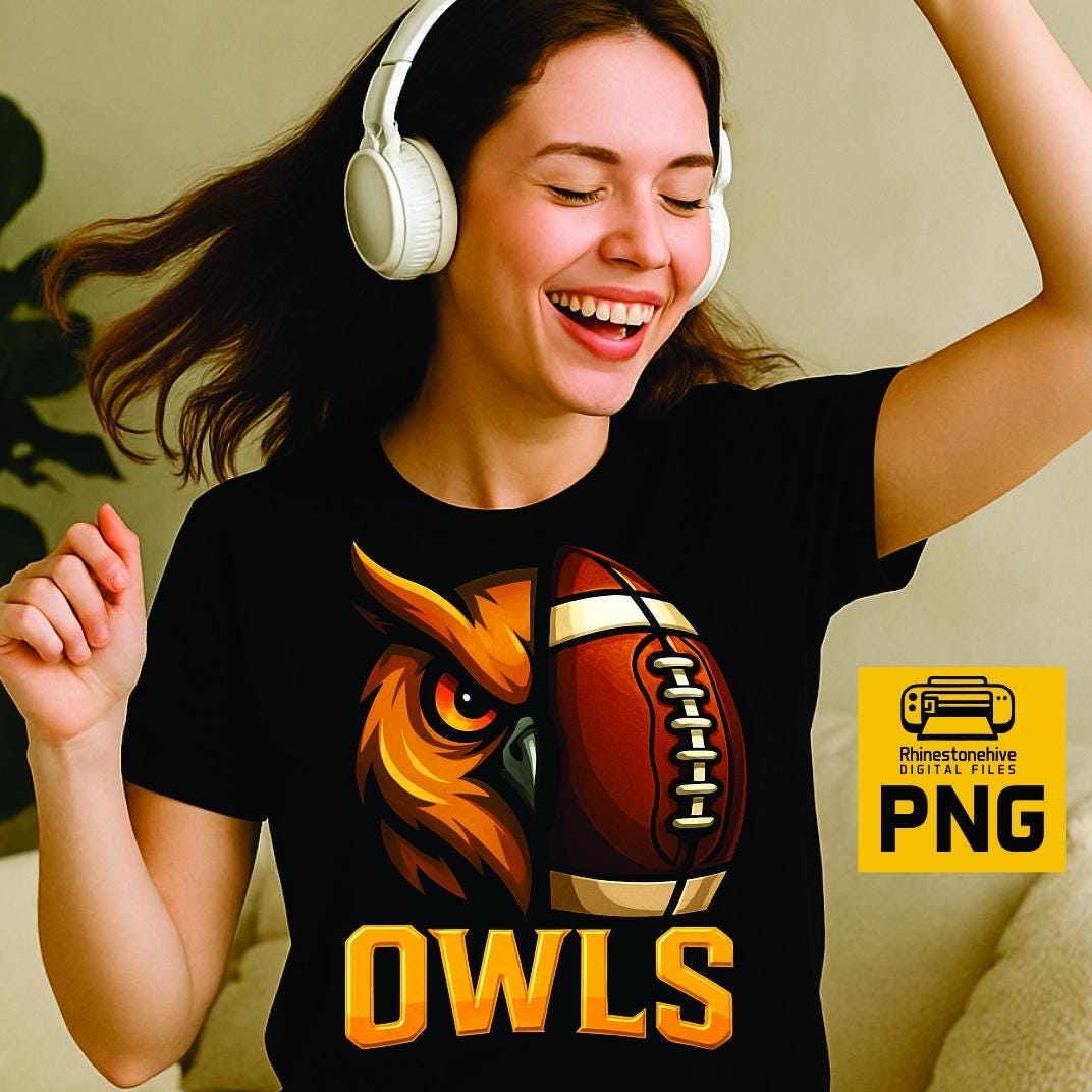 Owls Football Mascot PNG – Split Face Owl & Football Logo | DTF, DTG, Sublimation Design f
