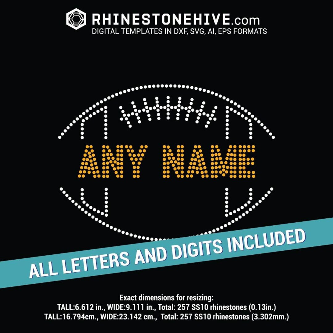 Football Rhinestone Template, Customizable Name & Numbers (digital ...
