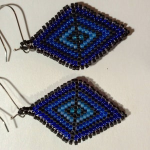 Dark blue diamond shaped beaded earrings