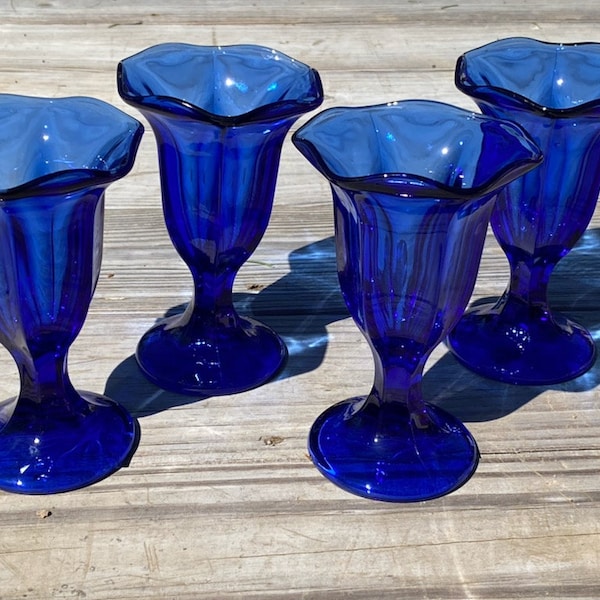 Vintage Blue Sundae Anchor Hocking Dessert Glasses Etsy UK