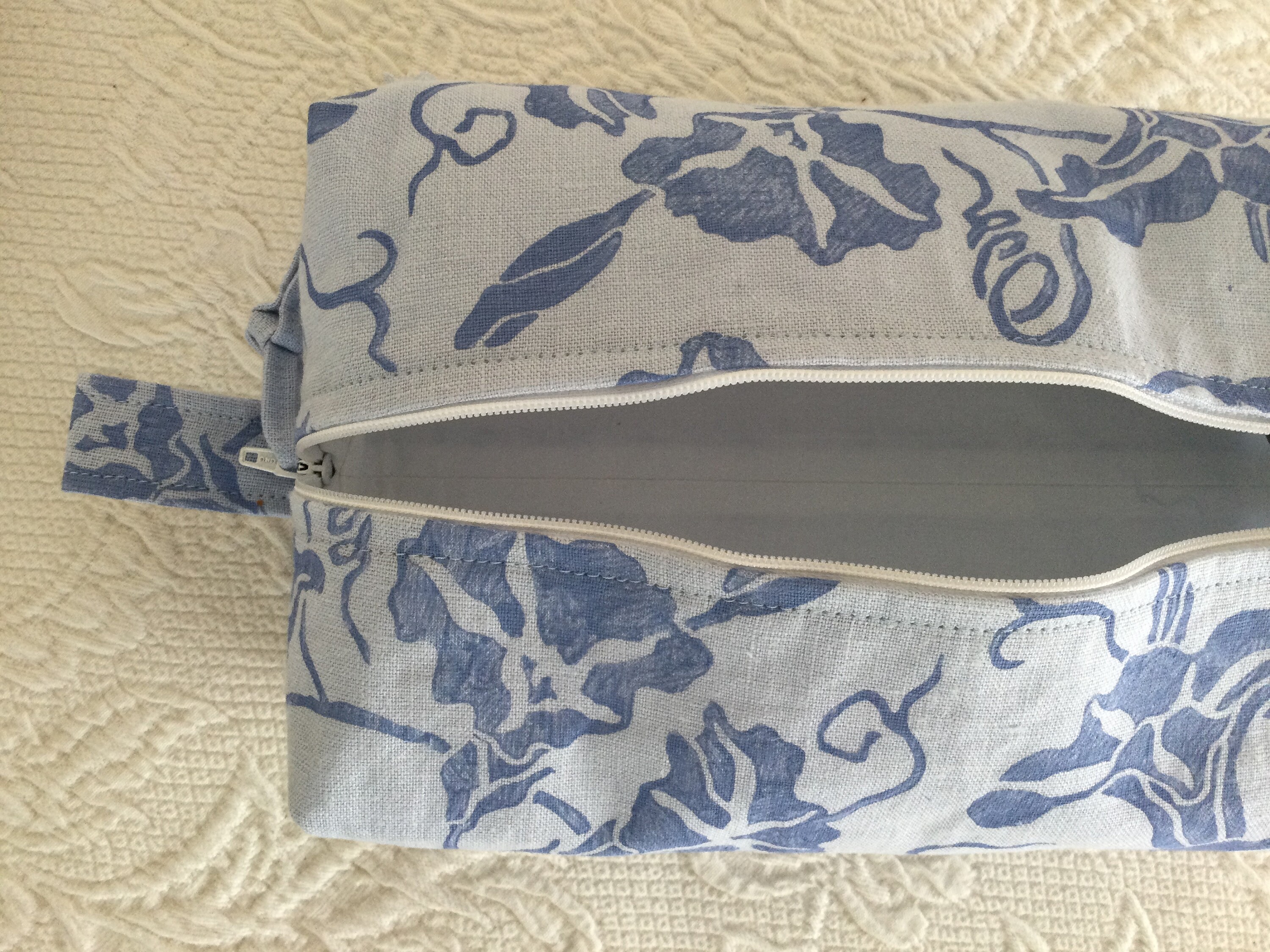 Light Blue Linen Toiletries Bag Handprinted Fabric Travel - Etsy