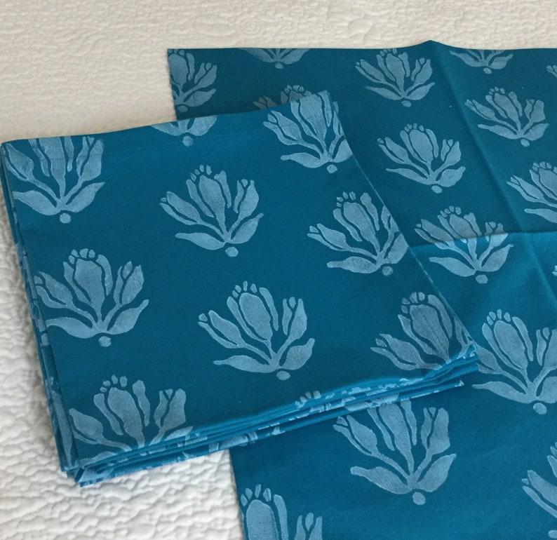 Handprinted Cotton Napkins Teal Blue Fabric With Block Print Etsy