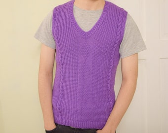 Classic Sleeveless Pullover, Hand Knitted Men's V-Neck Sweater Vest, Men's knitted Slipover, Men's tank top, Men's knitted sweater vest