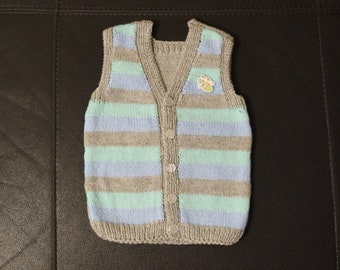 Hand Knitted Baby Vest, Hand Knitted Baby Sleeveless Sweater, Baby Girl's Clothes, Baby Boy's clothes, 6-9 months, acrylic yarn