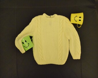Hand Knitted Baby Sweater: Pale Yellow Acrylic Yarn Jumper (3-6 Months)