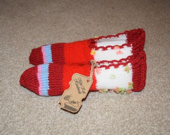 Hand Knitted Women's Slippers: Warm Acrylic Yarn Home Socks, UK 6-8