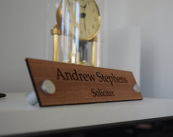 Solid Wood Desk Name Plate, Custom Engraved Sign, Personalised Desk Name Plate, Office Plaque, Executive Desk Plate, Office Plate with stand