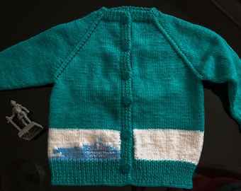Hand knitted green cardigan, Boys clothes, Handmade, size 1-3 years, from premium acrylic yarn