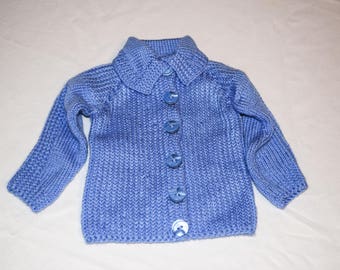 Hand knitted, Newborn baby cardigan, Baby girls, boys clothes, 0-3 months, Handmade, Sweater, Blue baby's vest, from premium acrylic yarn