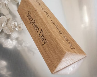 Personalised Solid Wood Desk Name Plate: Triple-sided Engraved Office Plaque