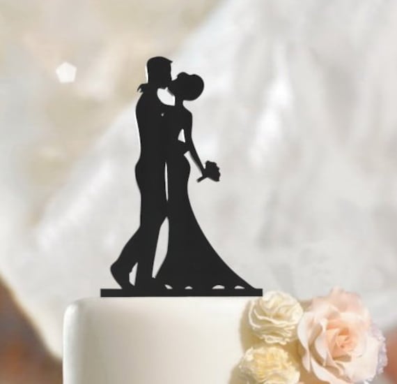 Wedding Cake Topper Bride and Groom Silhouette Fiance & - Etsy