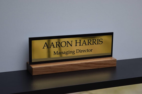 Solid Oak Silver Polished Office Plaque Stylish Personalised Desk