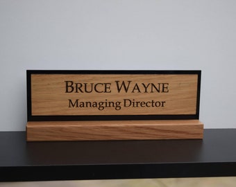 Executive Personalised Desk Solid Oak Base Name Plate, Custom Engraved Sign, Office Plaque, Desk Name Plate