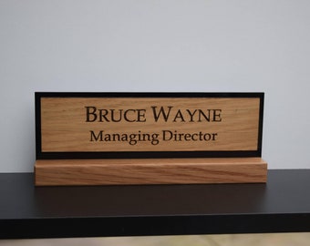 Personalised Solid Oak Desk Name Plate - Custom Engraved Office Sign