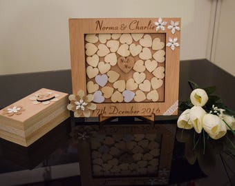 Rustic Oak Frame Wedding Guest Book Alternative: Drop Box with Hearts